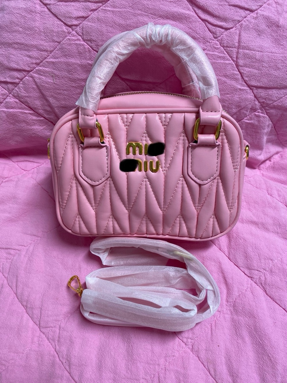 Bubblegum Pink Quilted Mini Bag with Gold Hardware